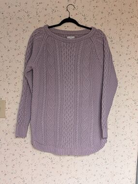 Women's L Pullover Lavender Cable Knit Sweater Thick Cotton